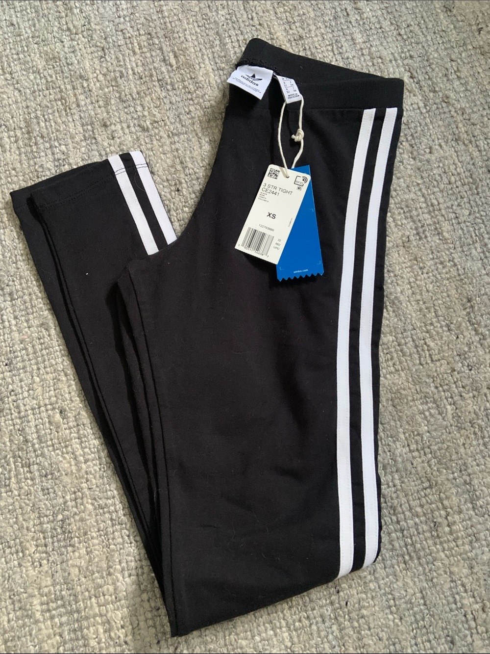 adidas Black Leggings with White 3-Stripe Side Detail